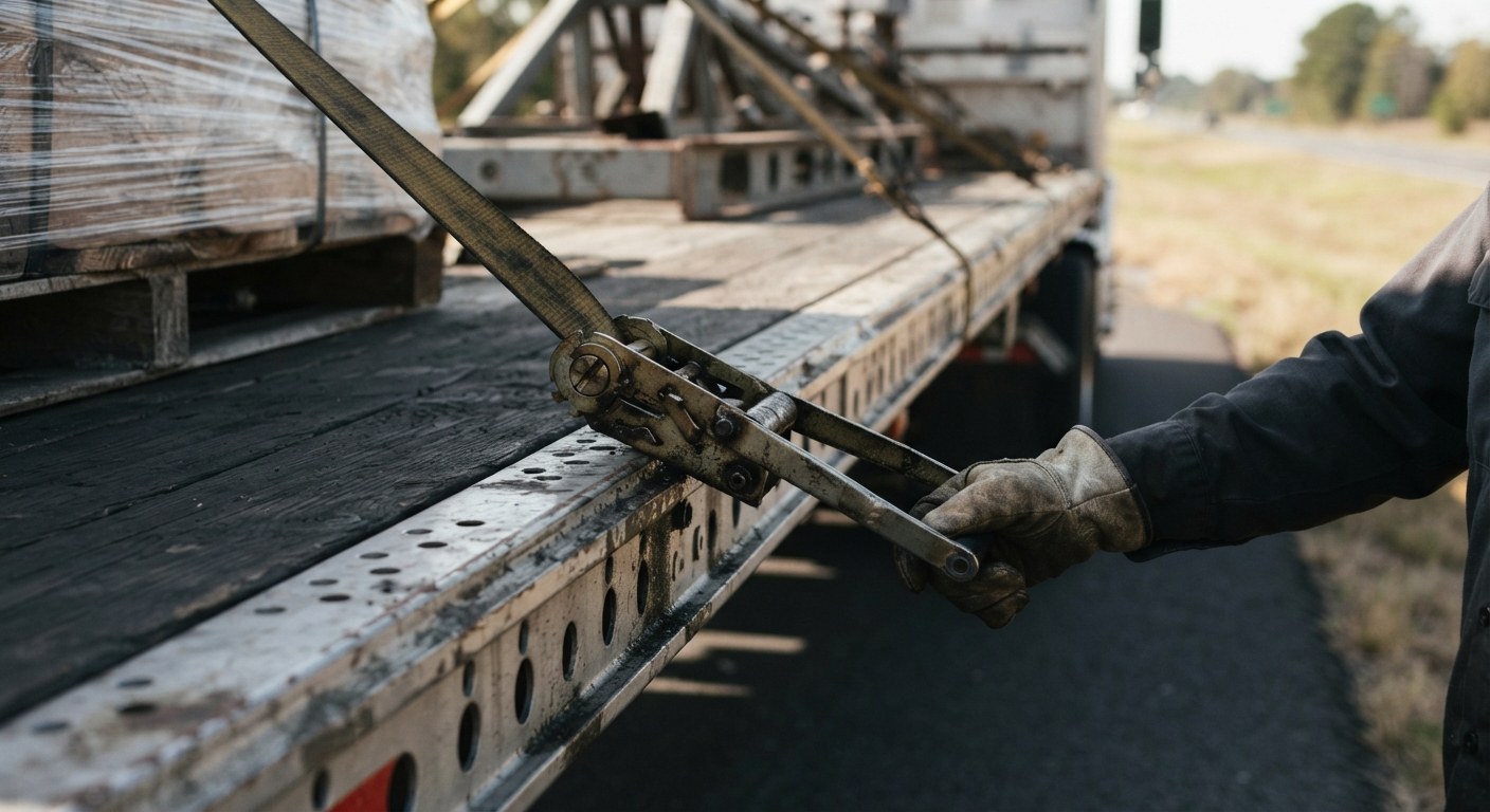 Truck driver inspecting hauling equipment